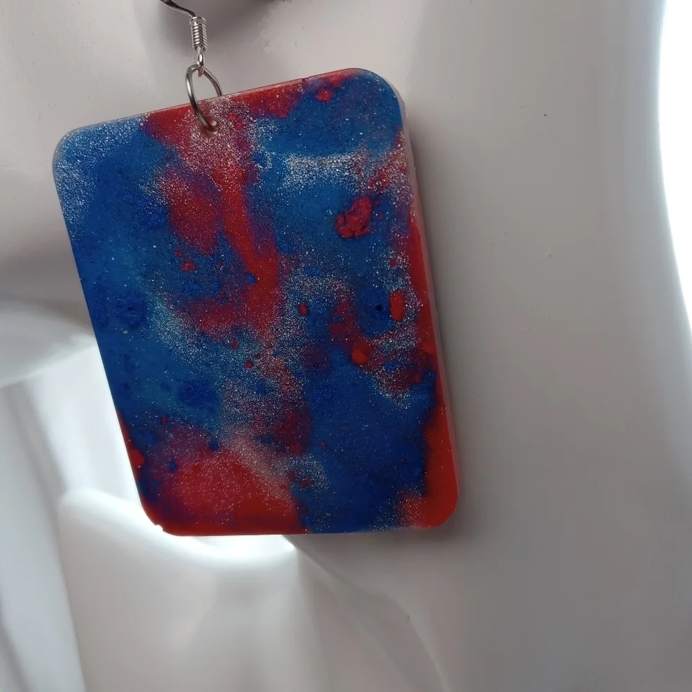 Red and Blue Square Earrings